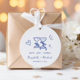 Whimsical handritad blå kräm bröllop tack gåvor etiketter