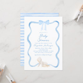 Whimsical Handritad Blå Slinga Pojke Babyfirande Inbjudningar