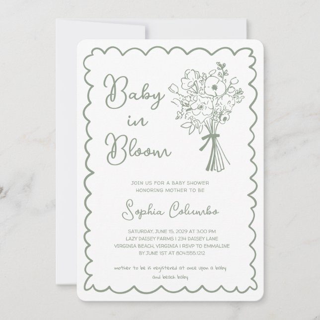 Whimsical Handritad Blombukett Bebis i Blomning  Inbjudningar (Framsida)