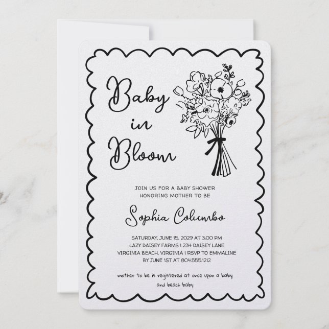 Whimsical Handritad Blombukett Bebis i Blomning  Inbjudningar (Framsida)