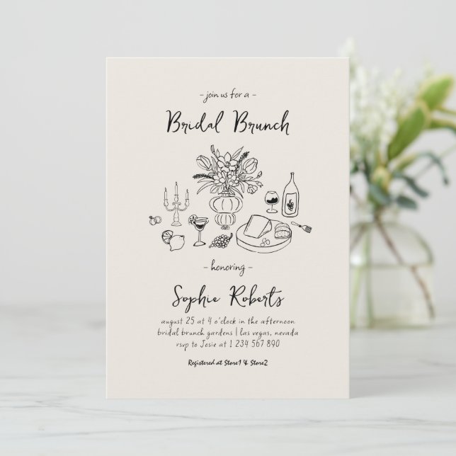 Whimsical Handritad Bröllopsbrunch Inbjudningar (Stående Fram)