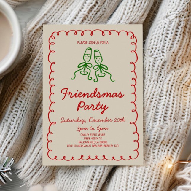 Whimsical Handritad Champagne Friendsmas-firande Inbjudningar (Skapare uppladdad)