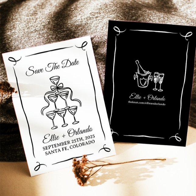 Whimsical Handritad Champagne Torn Save The Date Inbjudningar (Skapare uppladdad)