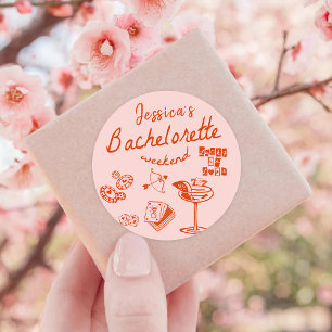 Whimsical Handritad Cocktail Möhippa Helg Runt Klistermärke