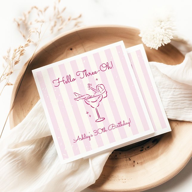 Whimsical Handritad Cocktail Rosa 30-årsfirande Pappersservett (Skapare uppladdad)