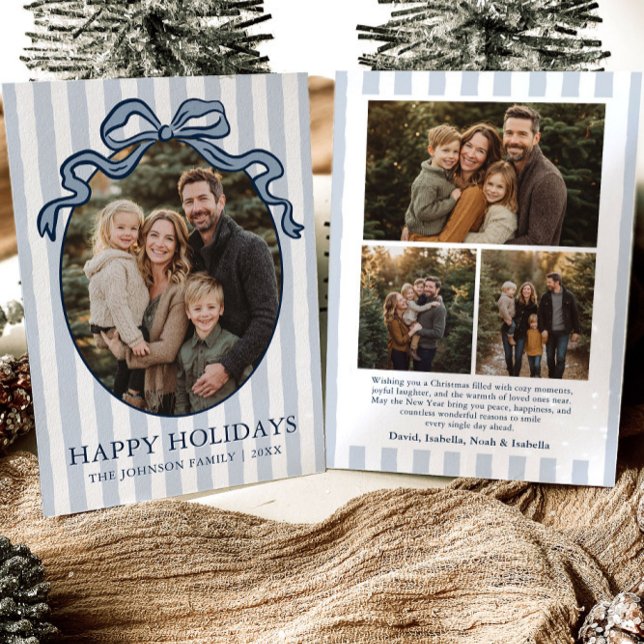 Whimsical Handritad Coquette-båge Familjefoto Julkort (Whimsical Hand Drawn Coquette Bow Family Photo Holiday Card)