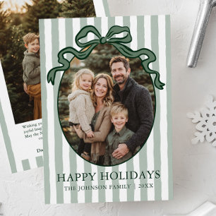 Whimsical Handritad Coquette-båge Familjefoto Julkort