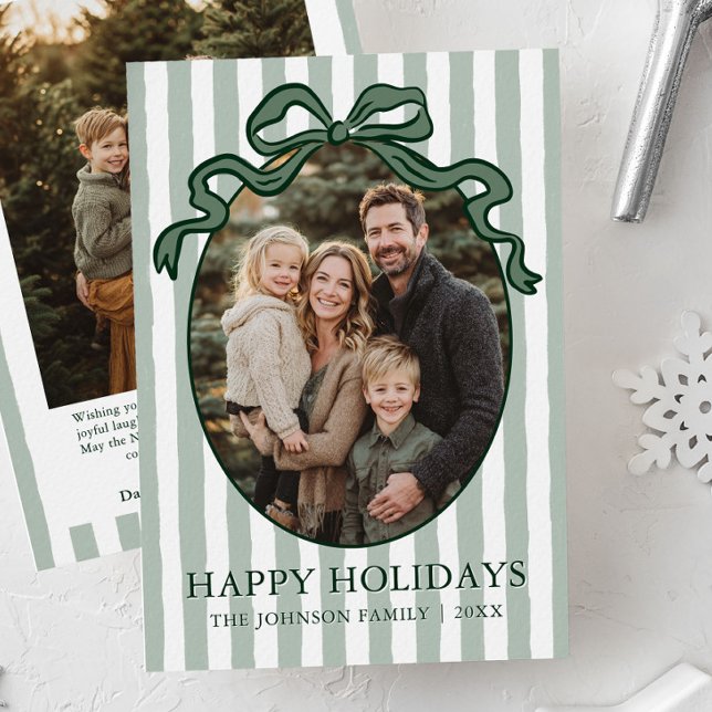 Whimsical Handritad Coquette-båge Familjefoto Julkort (Whimsical Hand Drawn Coquette Bow Family Photo Holiday Card)
