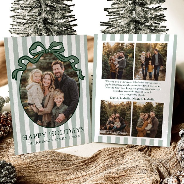 Whimsical Handritad Coquette-båge Familjefoto Julkort (Whimsical Hand Drawn Coquette Bow Family Photo Holiday Card)