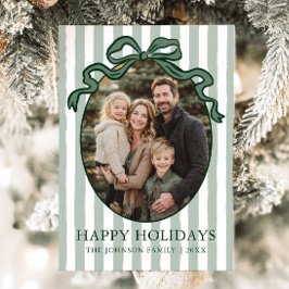 Whimsical Handritad Coquette-båge Familjefoto Julkort