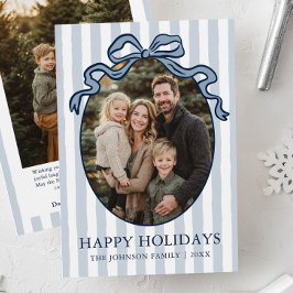 Whimsical Handritad Coquette-båge Familjefoto Julkort