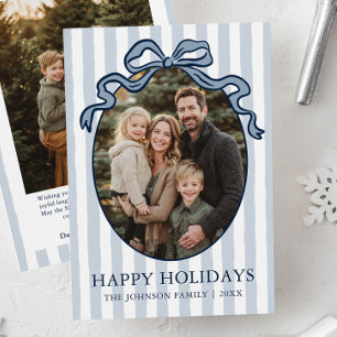 Whimsical Handritad Coquette-båge Familjefoto Julkort