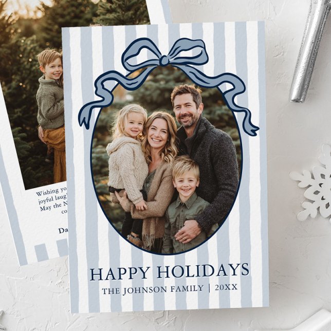Whimsical Handritad Coquette-båge Familjefoto Julkort (Whimsical Hand Drawn Coquette Bow Family Photo Holiday Card)