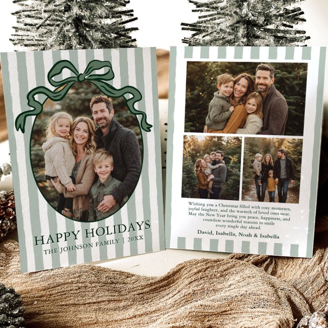 Whimsical Handritad Coquette-båge Familjefoto Julkort (Whimsical Hand Drawn Coquette Bow Family Photo Holiday Card)