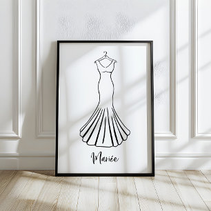 Whimsical handritad fransk bröllopsklänning konst poster