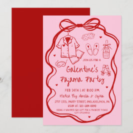 Whimsical Handritad Galentine's Pyjamasfest Inbjudningar
