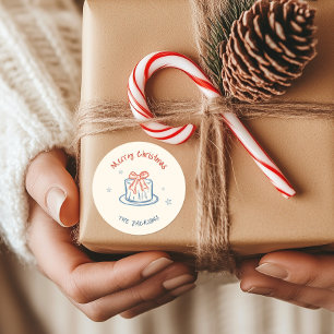 Whimsical Handritad God Jul  Runt Klistermärke