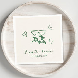 Whimsical Handritad Grön Kräm Bröllop Pappersservett