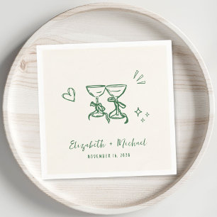 Whimsical Handritad Grön Kräm Bröllop Pappersservett