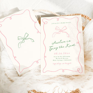 Whimsical Handritad Grön & Rosa Bröllopsdusch Inbjudningar