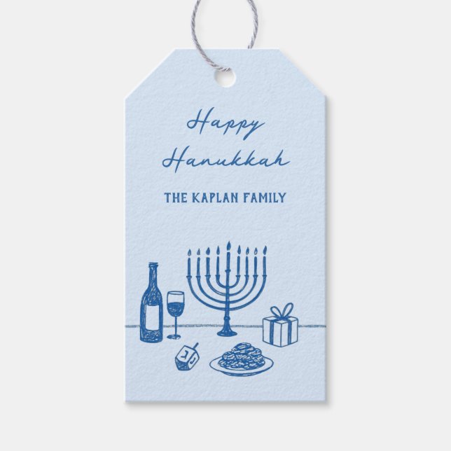 Whimsical Handritad Hanukkah-fest Trendig Anpassad Presentetikett (Framsidan)