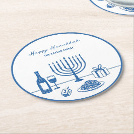 Whimsical Handritad Hanukkah-fest Trendig Anpassad Underlägg Papper Rund