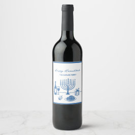Whimsical Handritad Hanukkah-fest Trendig Anpassad Vinflaska Etikett