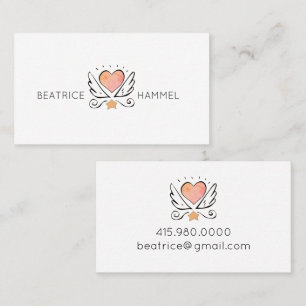 Whimsical Handritad Hjärt & Vingar Visitkort