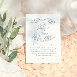 Whimsical Handritad Illustrerad Bröllopsdusch Tack Kort