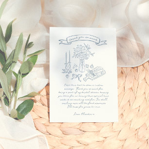 Whimsical Handritad Illustrerad Bröllopsdusch Tack Kort