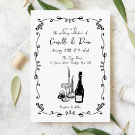 Whimsical handritad illustrerad middag inbjudningar