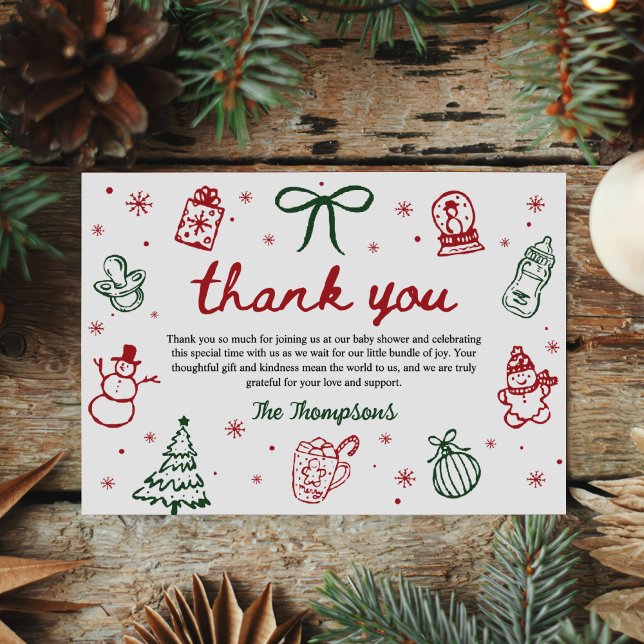 Whimsical Handritad Jul Baby Shower Tack Kort (Skapare uppladdad)