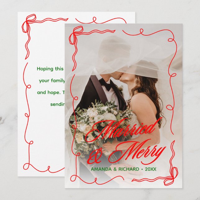 Whimsical Handritad Jul för Nygifta  Julkort (Fram/baksida)