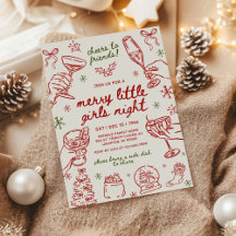 Whimsical Handritad Jul Kväll Med Tjejerna