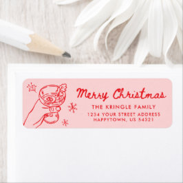Whimsical Handritad Jul Returadress Etikett