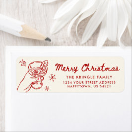 Whimsical Handritad Jul Returadress Etikett