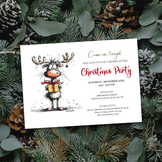 Whimsical handritad julbock festinladning inbjudningar (Whimsical hand drawn reindeer party invitation

)