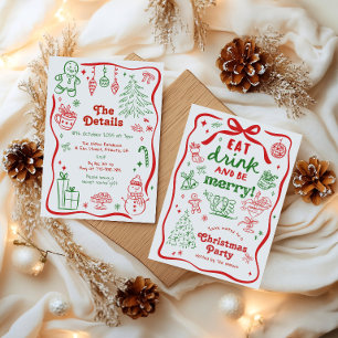 Whimsical Handritad Julfest Inbjudningar