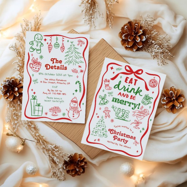 Whimsical Handritad Julfest Inbjudningar (Skapare uppladdad)