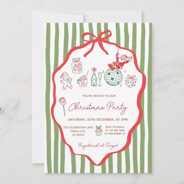 Whimsical Handritad Julfestinladning Inbjudningar (Framsida)