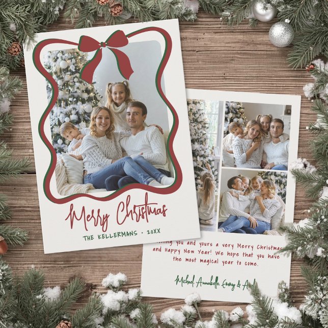 Whimsical Handritad Julfot Merry Christmas Julkort (Whimsical Hand Drawn Photo Merry Christmas Holiday Card)