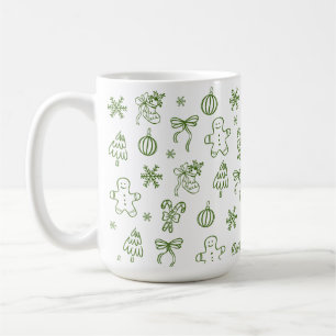 Whimsical Handritad Klotter Grön Kaffemugg