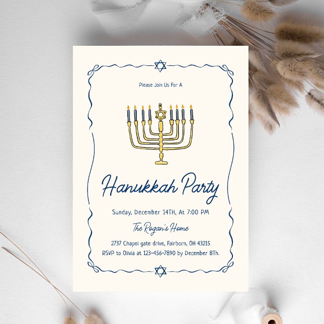 Whimsical Handritad Klotter Hanukkah-fest   Inbjudningar (Skapare uppladdad)