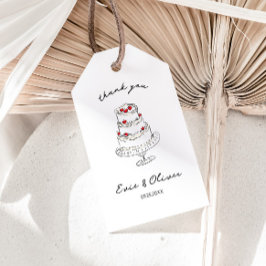 Whimsical Handritad Körsbärstårta Bröllop Tack Presentetikett