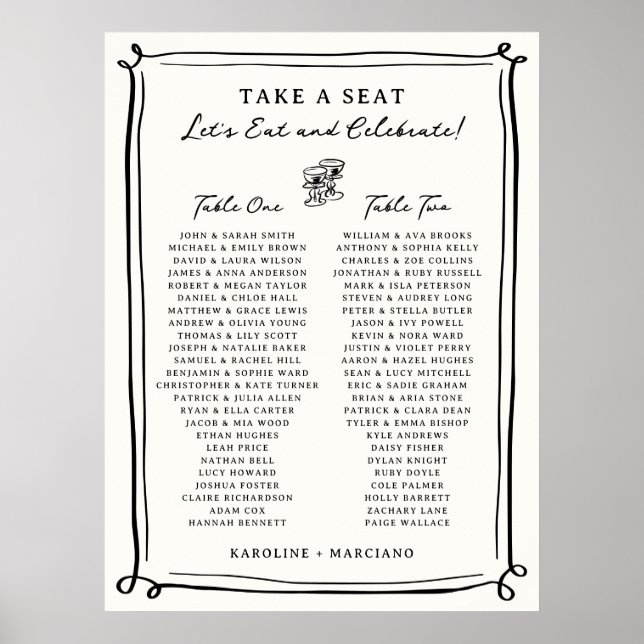 Whimsical Handritad Kraftring Bröllopsplatskarta Poster (Framsidan)
