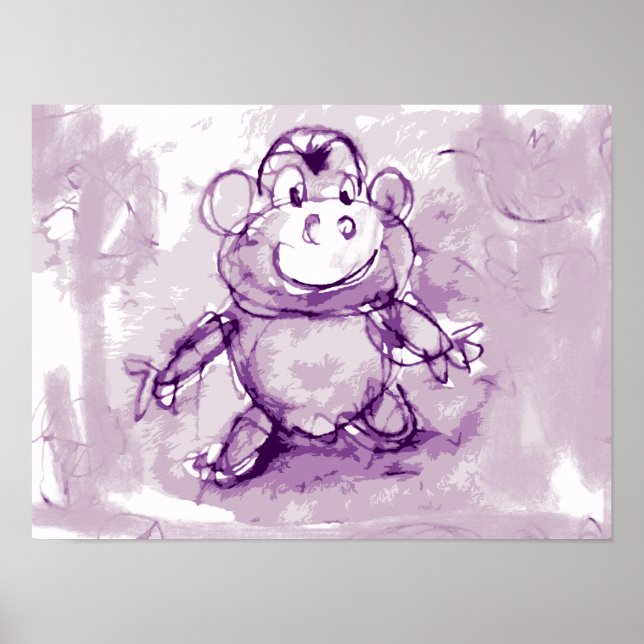 Whimsical Handritad Monokrom Djurkonst Tryck (Framsidan)