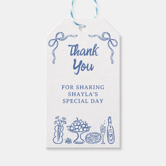 Whimsical Handritad Något Blått Bröllopsdusch Presentetikett (Framsidan)