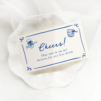 Whimsical Handritad Navyblå Dricksticket Tilläggskort