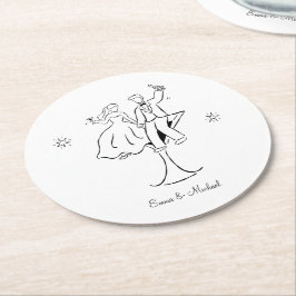 Whimsical Handritad Par Bröllop Engagemang Underlägg Papper Rund