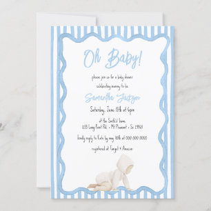 Whimsical Handritad Pojke Blå Bebis Shower Inbjudningar